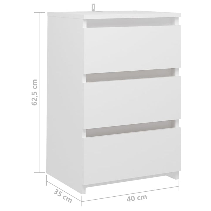 sengebord 40x35x62,5 cm konstrueret træ hvid