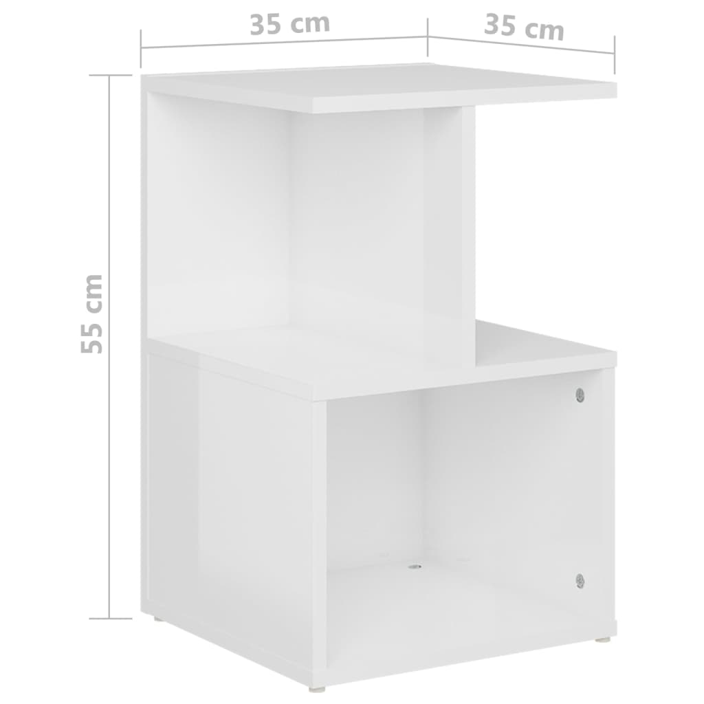 sengebord 35x35x55 cm konstrueret træ hvid højglans