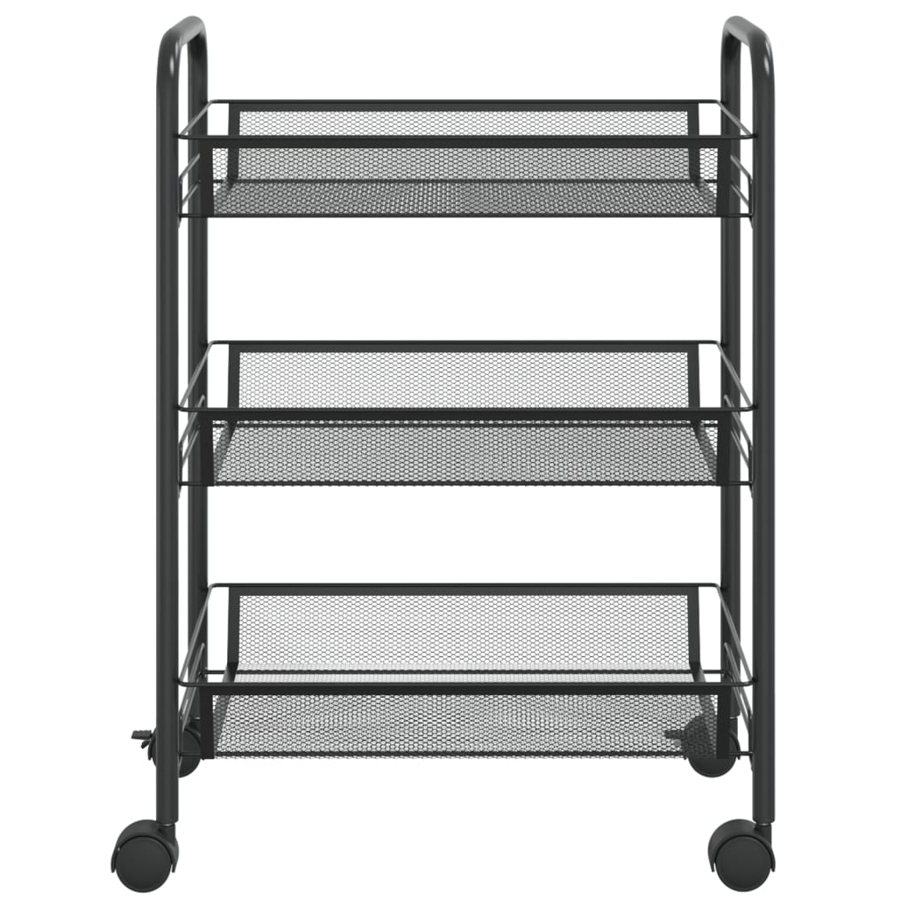 køkkenvogn med 3 hylder 46x26x64 cm jern sort