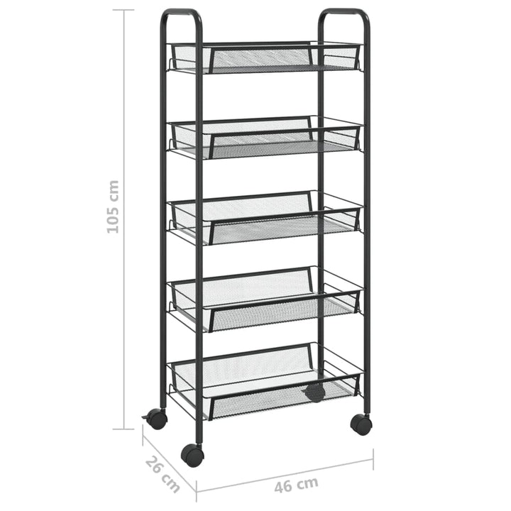 køkkenvogn med 5 hylder 46x26x105 cm jern sort