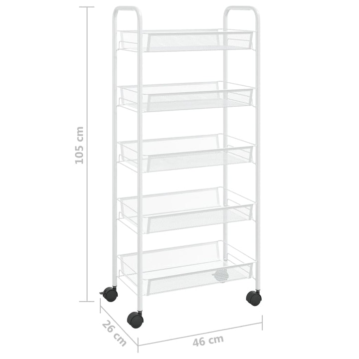 køkkenvogn med 5 hylder 46x26x105 cm jern hvid