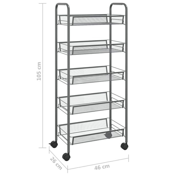 køkkenvogn med 5 hylder 46x26x105 cm jern grå