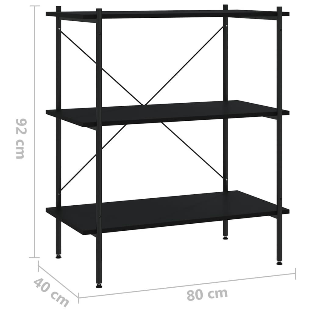 reol med 3 hylder 80x40x92 cm sort