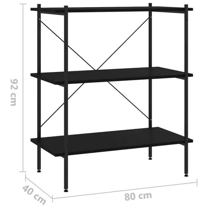 reol med 3 hylder 80x40x92 cm sort