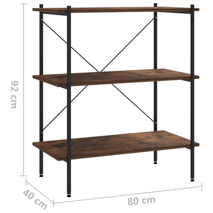reol med 3 hylder 80x40x92 cm sort og naturfarvet