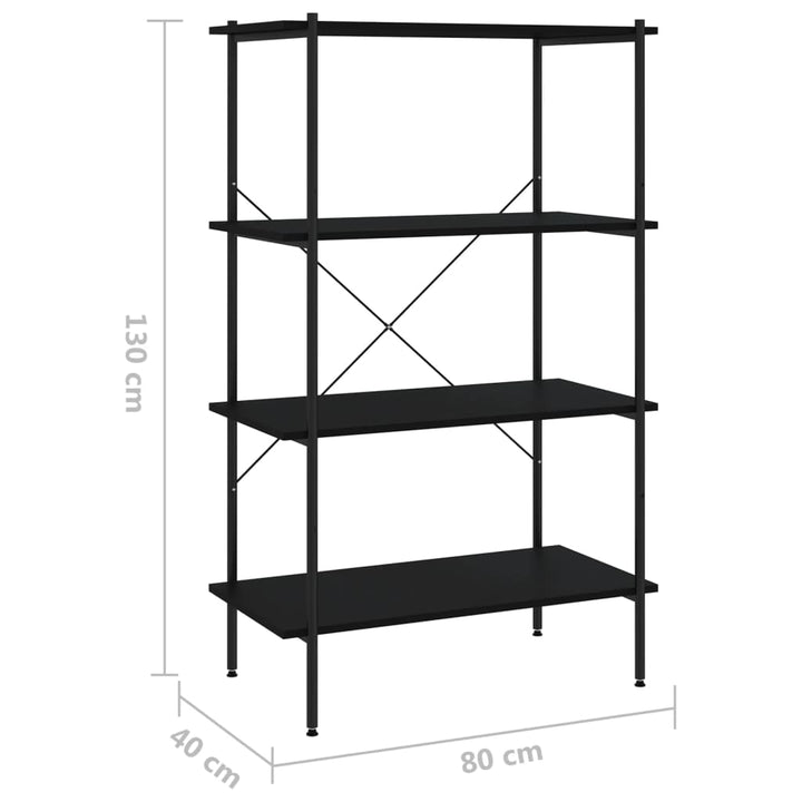 reol med 4 hylder 80x40x130 cm sort