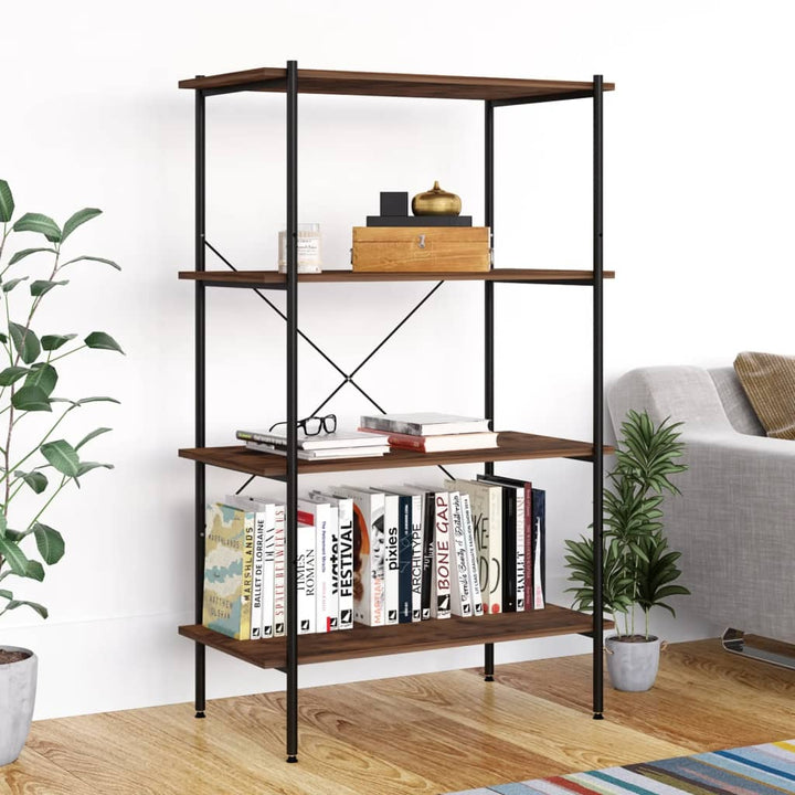 reol med 4 hylder 80x40x130 cm sort og naturfarvet