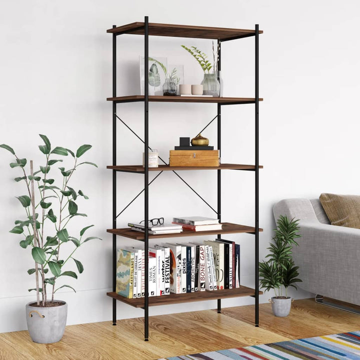 reol med 5 hylder 80x40x163 cm sort og naturfarvet