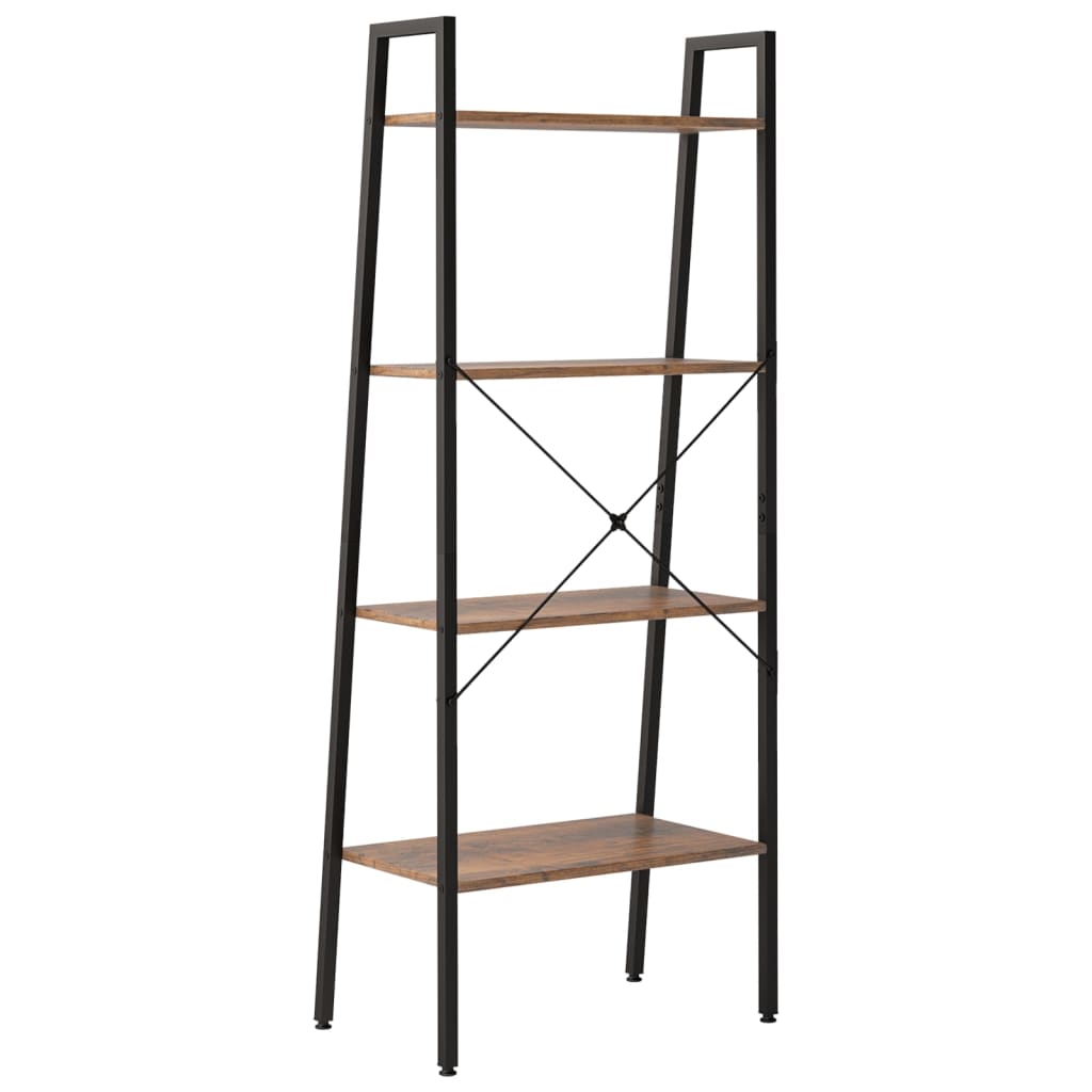 stigereol med 4 hylder 56x35x140 cm mørkebrun og sort
