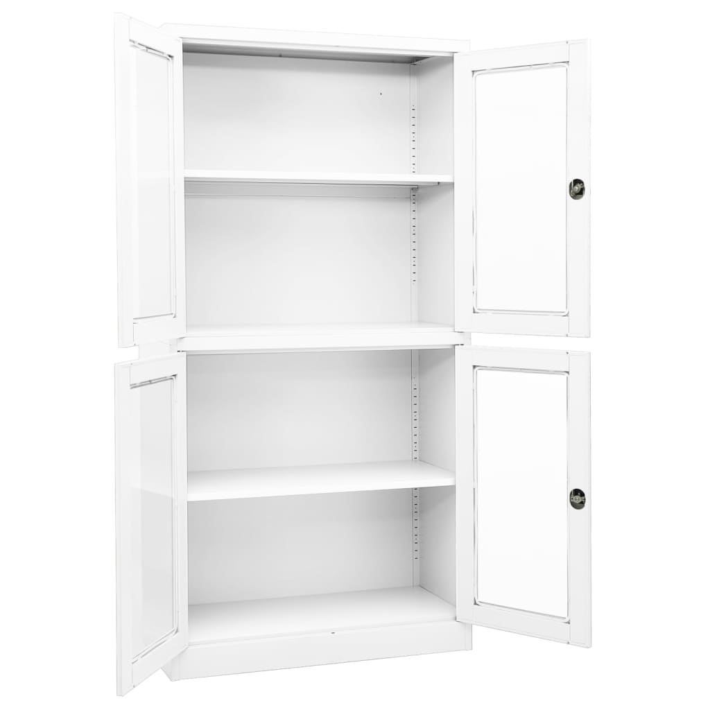 kontorskab 90x40x180 cm stål og hærdet glas hvid