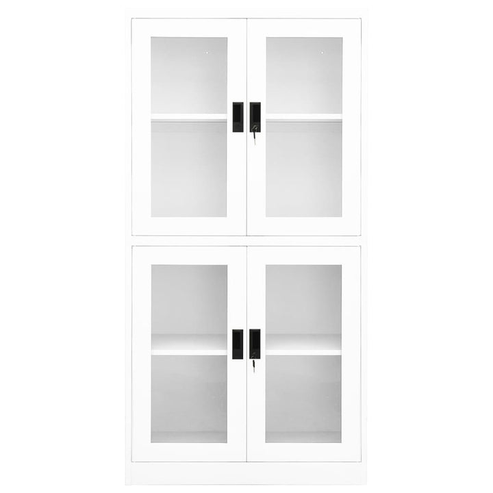 kontorskab 90x40x180 cm stål og hærdet glas hvid