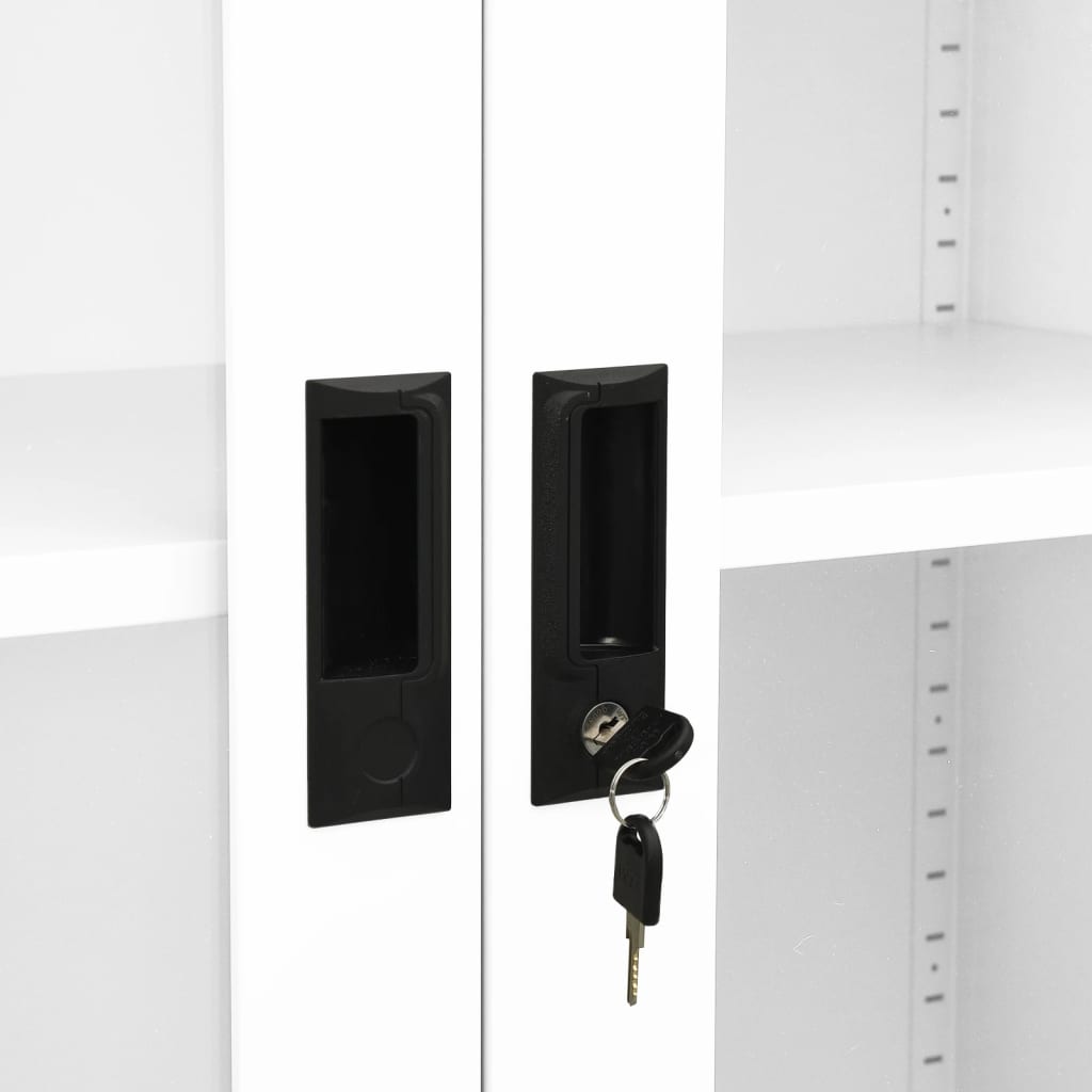 kontorskab 90x40x180 cm stål og hærdet glas hvid