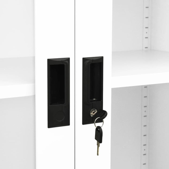 kontorskab 90x40x180 cm stål og hærdet glas hvid