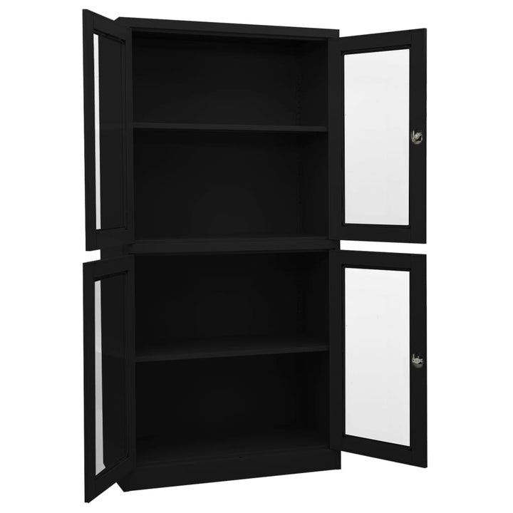 kontorskab 90x40x180 cm stål og hærdet glas sort