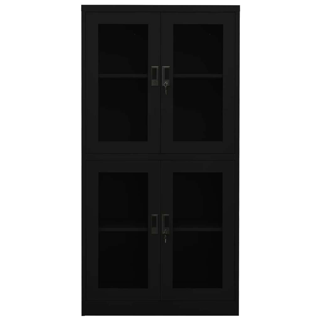 kontorskab 90x40x180 cm stål og hærdet glas sort