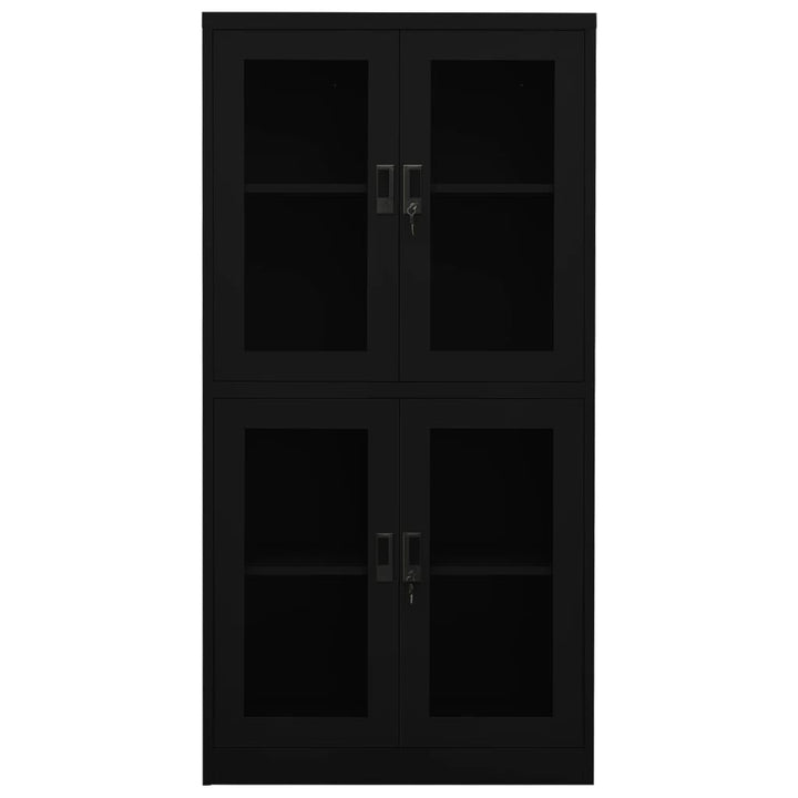kontorskab 90x40x180 cm stål og hærdet glas sort