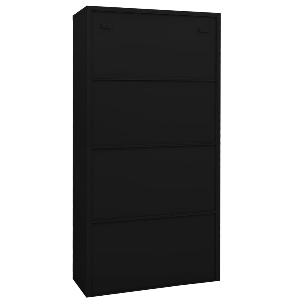 kontorskab 90x40x180 cm stål og hærdet glas sort