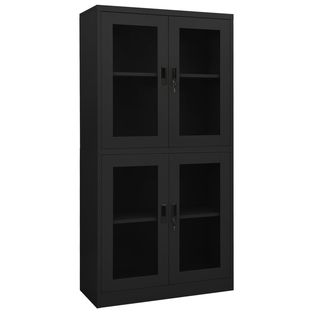 kontorskab 90x40x180 cm stål og hærdet glas antracitgrå