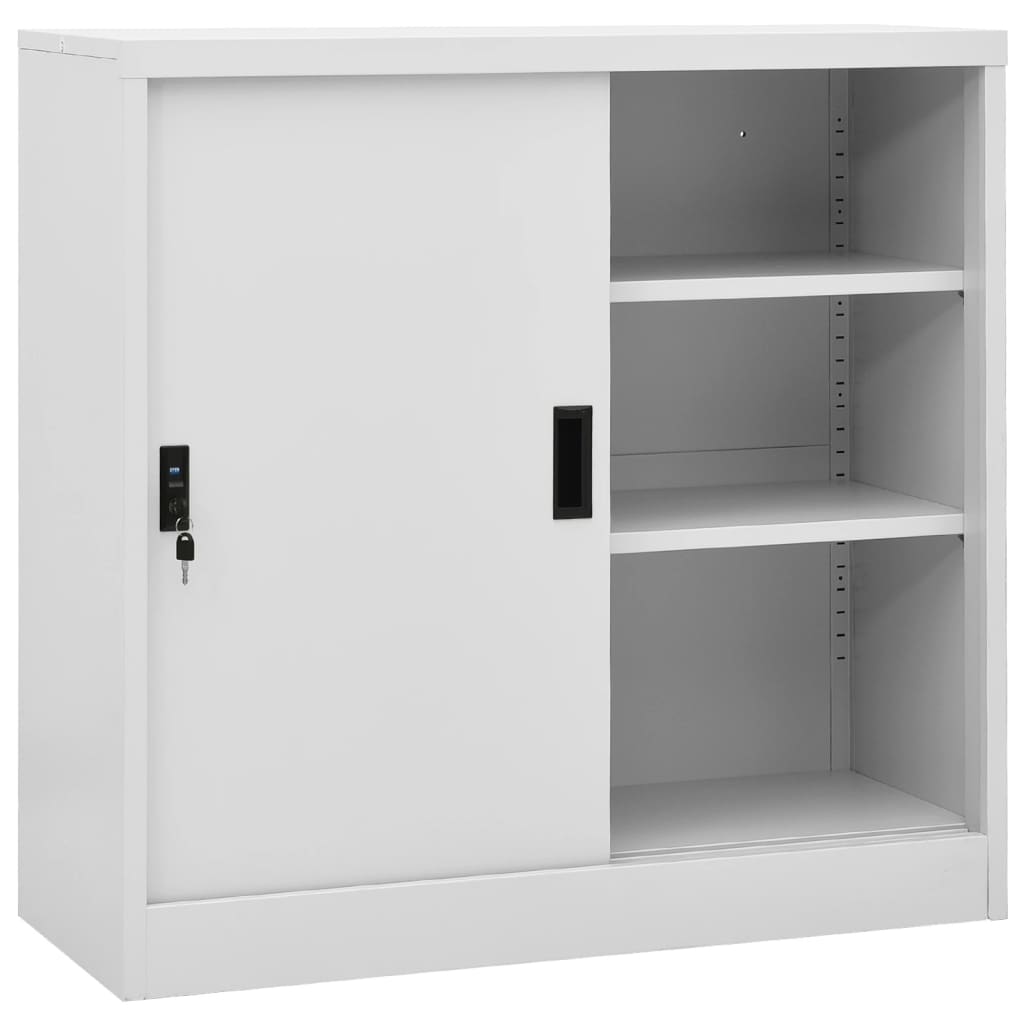 kontorskab med skydedøre 90x40x90 cm stål lysegrå