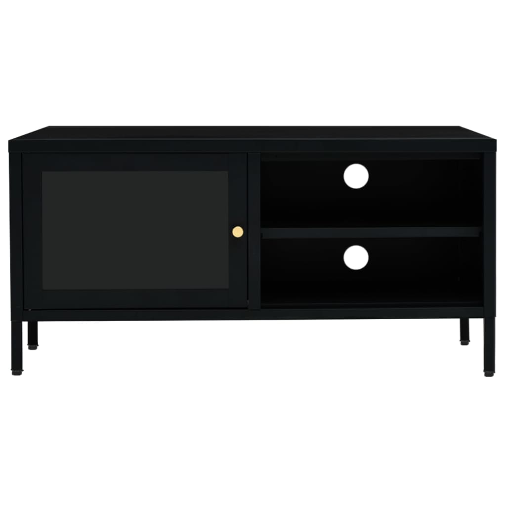 tv-skab 90x30x44 cm stål og glas sort
