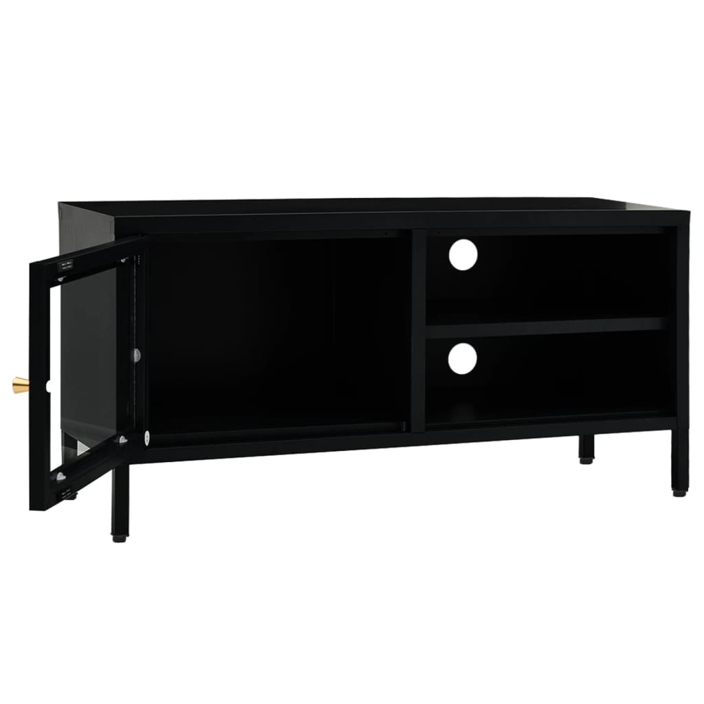 tv-skab 90x30x44 cm stål og glas sort