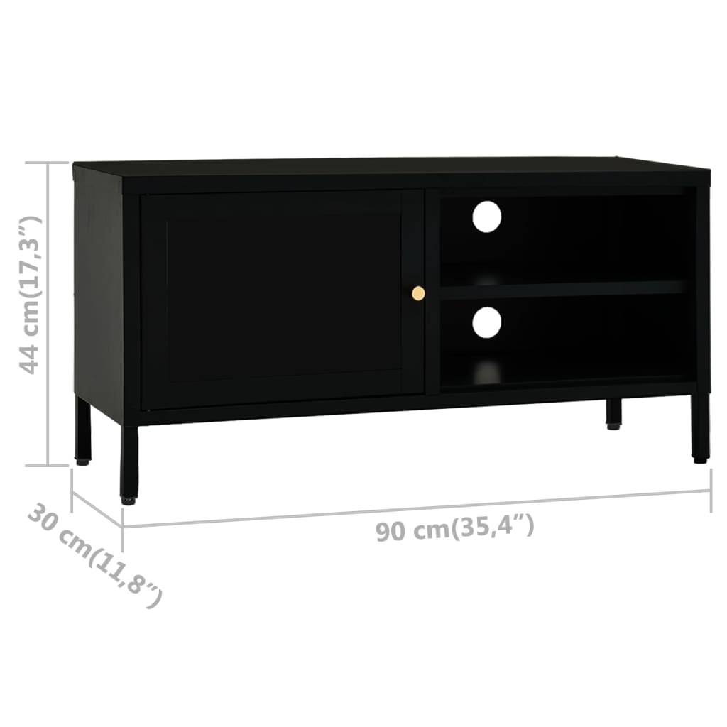 tv-skab 90x30x44 cm stål og glas sort