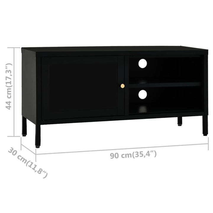 tv-skab 90x30x44 cm stål og glas sort