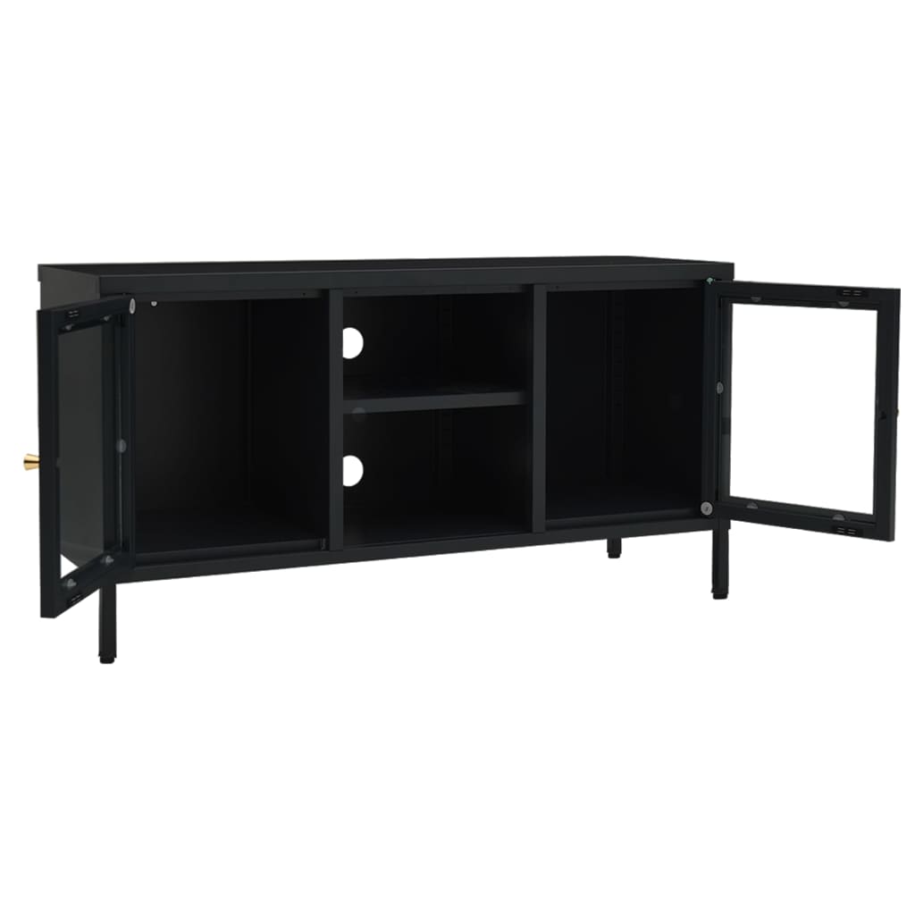 tv-skab 105x35x52 cm stål og glas sort