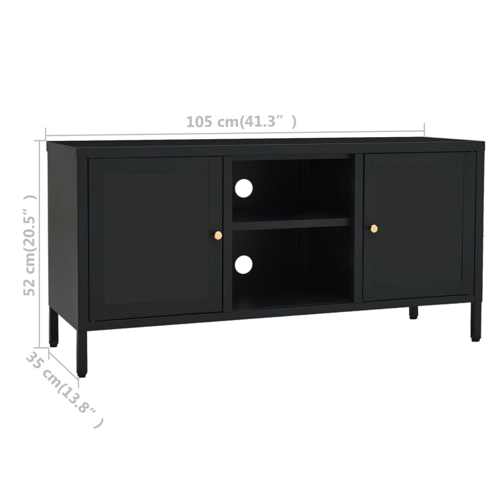 tv-skab 105x35x52 cm stål og glas sort
