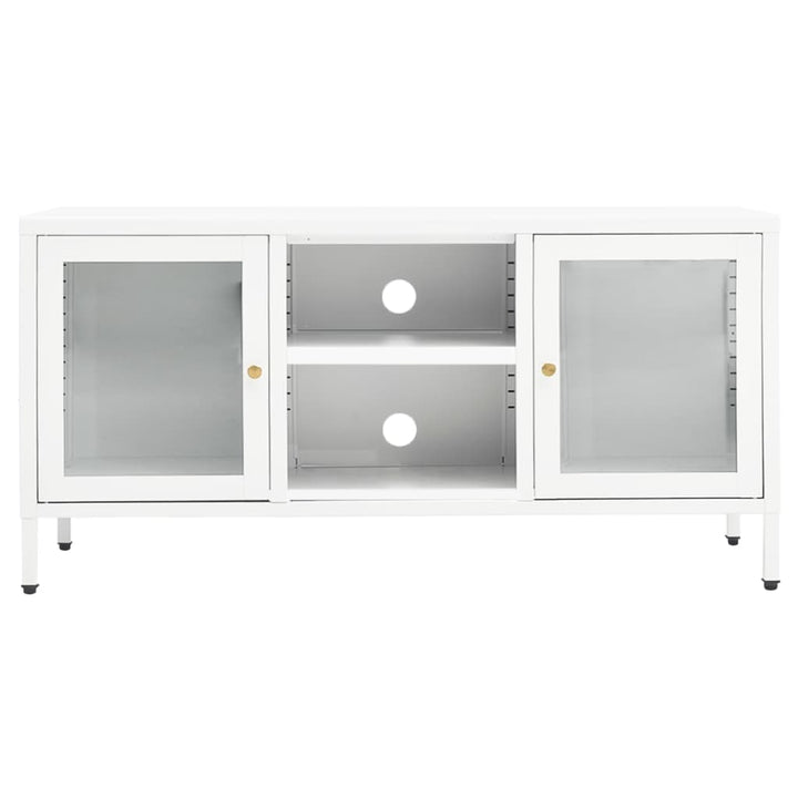 tv-skab 105x35x52 cm stål og glas hvid