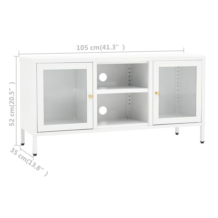 tv-skab 105x35x52 cm stål og glas hvid