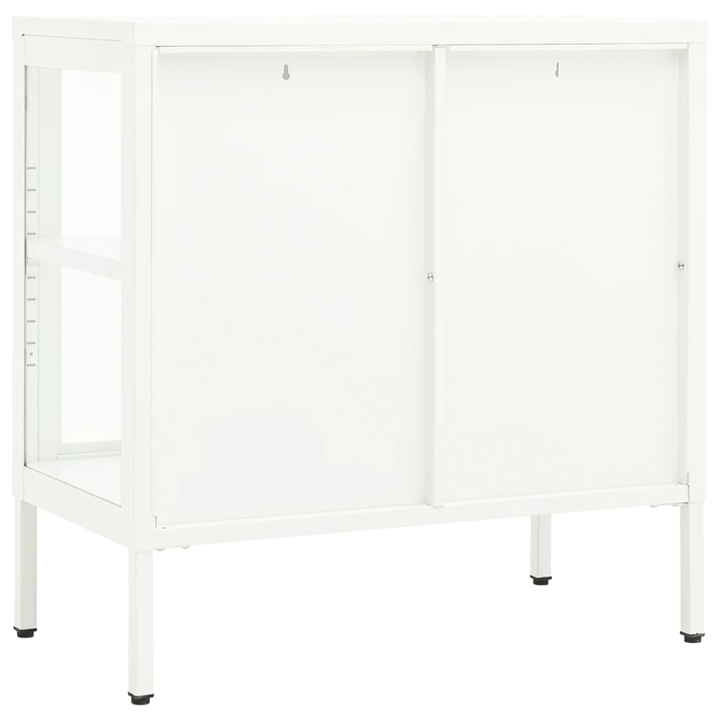 skænk 70x35x70 cm stål og glas hvid