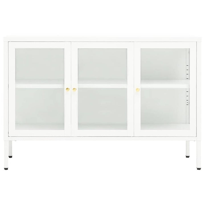 skænk 105x35x70 cm stål og glas hvid