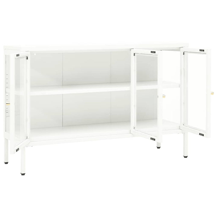 skænk 105x35x70 cm stål og glas hvid