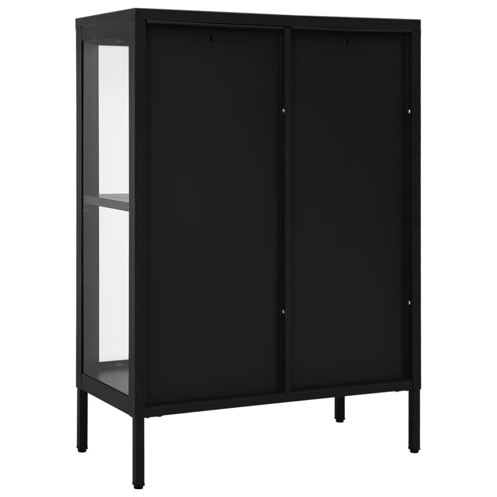 skænk 75x35x105 cm stål og glas sort