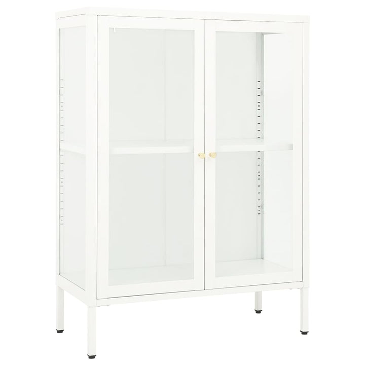 skænk 75x35x105 cm stål og glas hvid