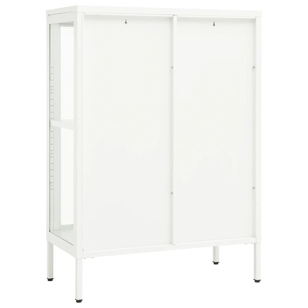 skænk 75x35x105 cm stål og glas hvid
