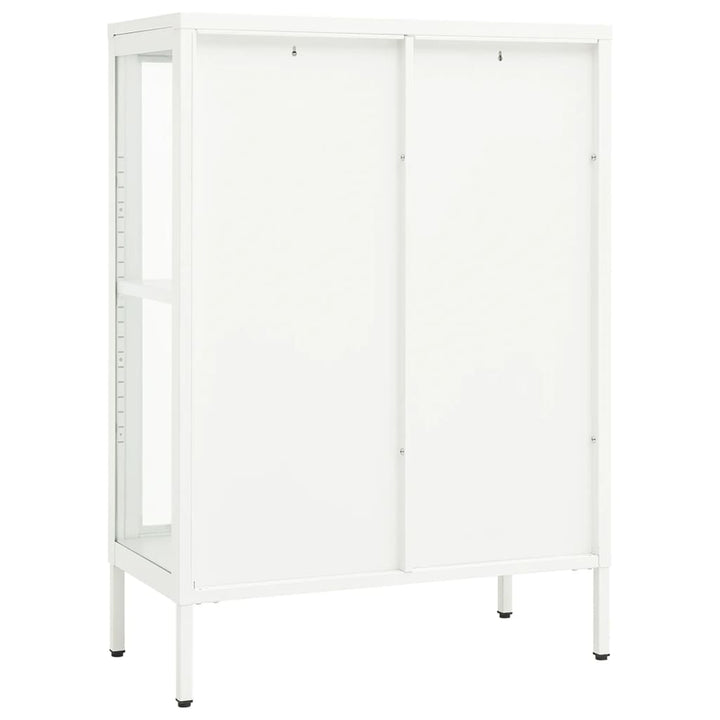 skænk 75x35x105 cm stål og glas hvid