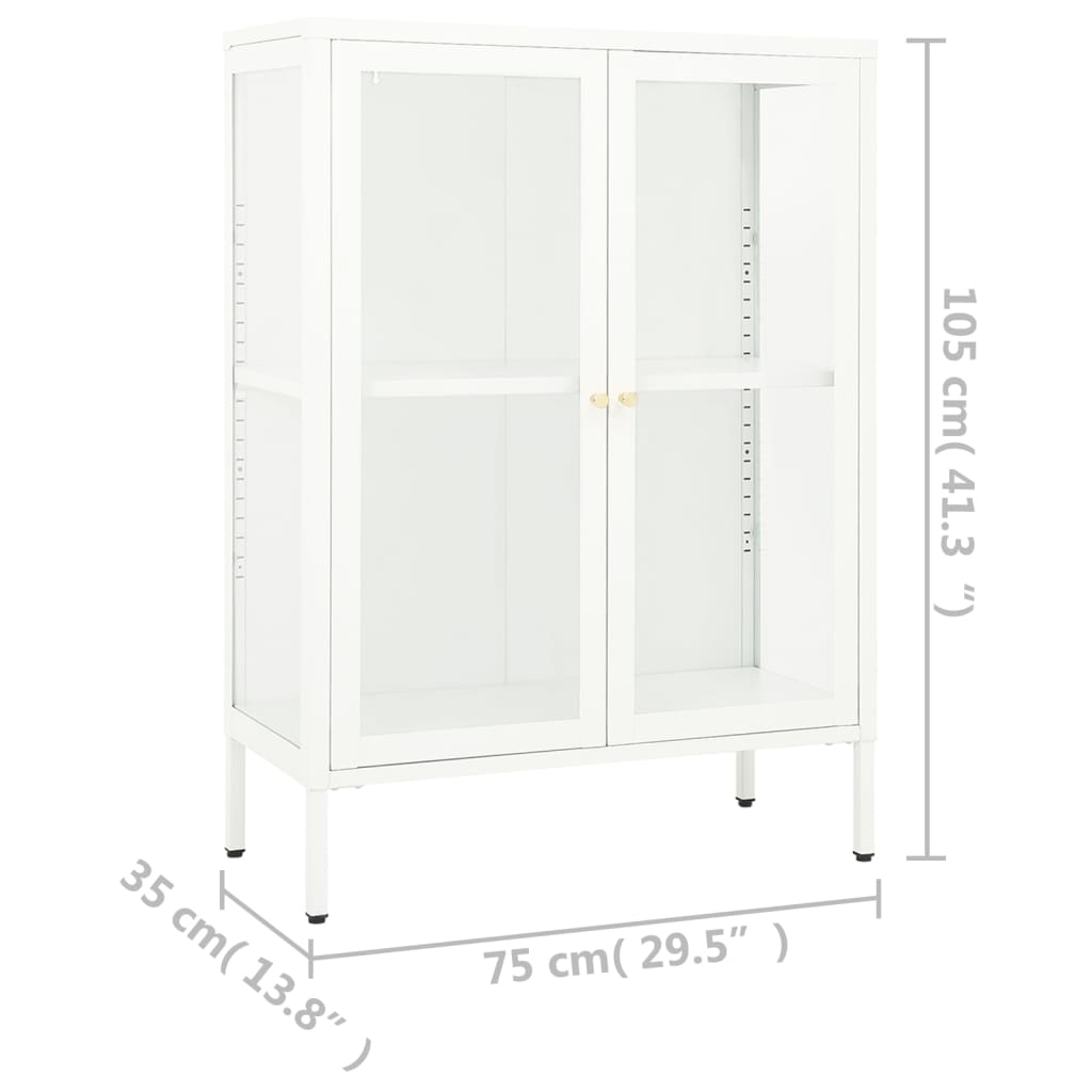 skænk 75x35x105 cm stål og glas hvid