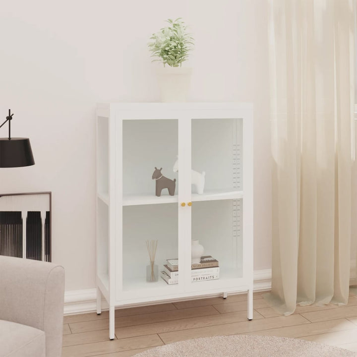skænk 75x35x105 cm stål og glas hvid