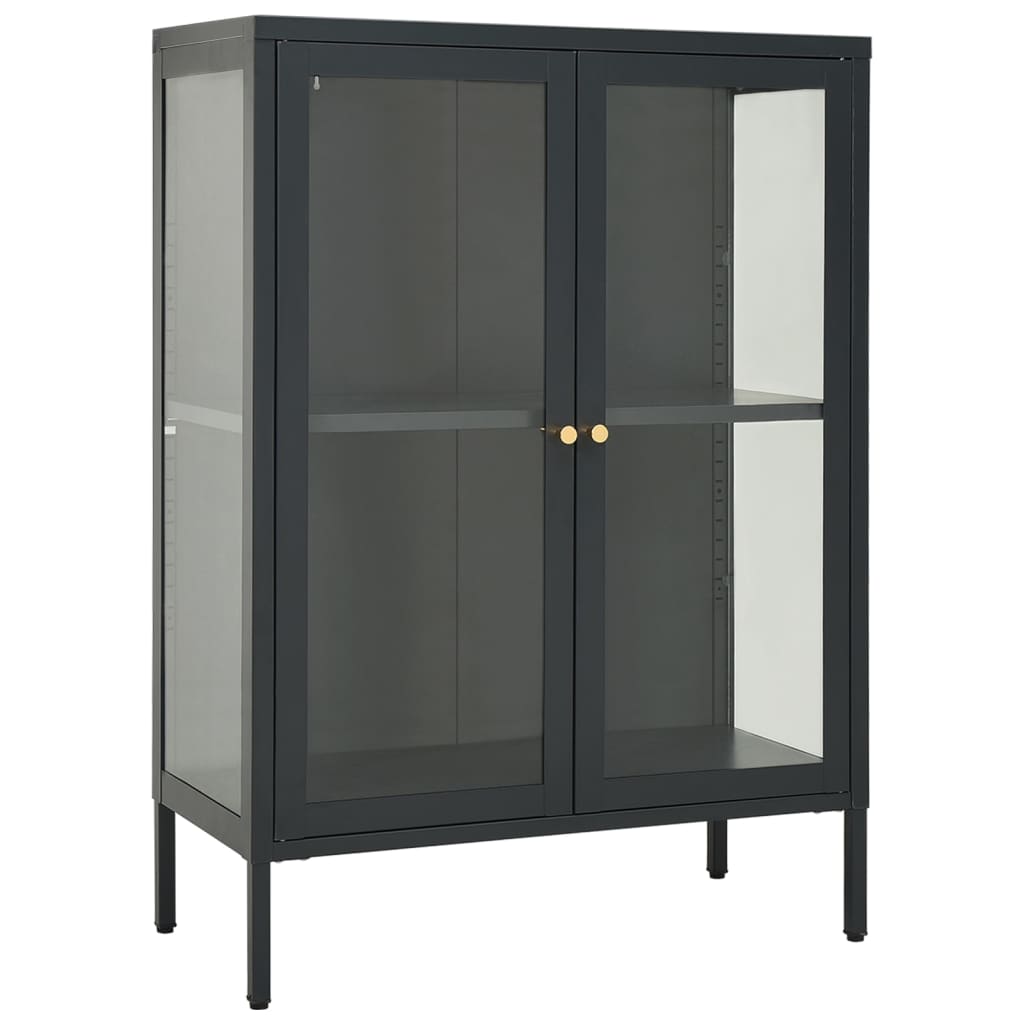 skænk 75x35x105 cm stål og glas antracitgrå
