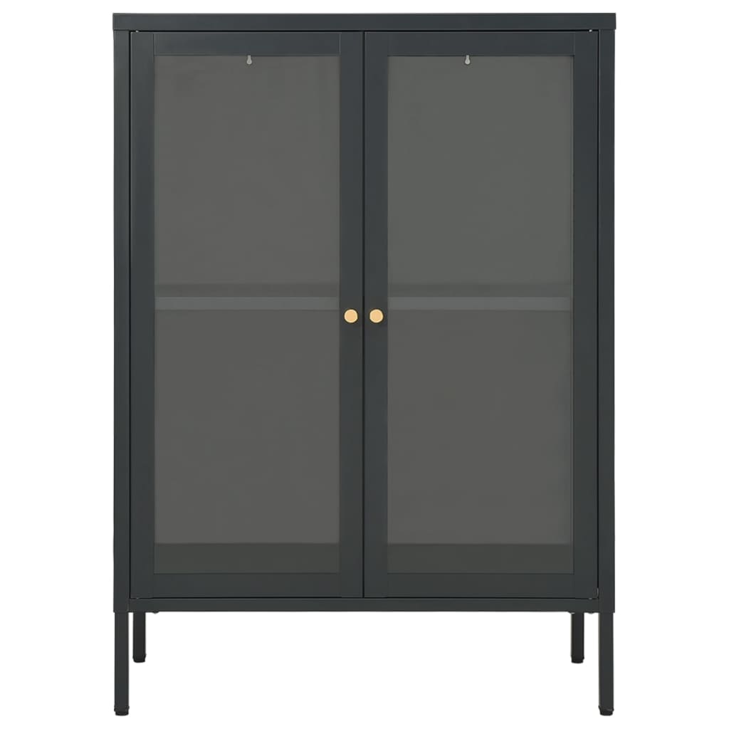skænk 75x35x105 cm stål og glas antracitgrå