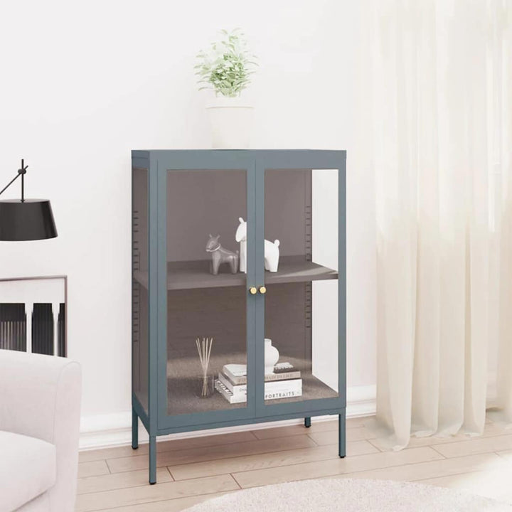 skænk 75x35x105 cm stål og glas antracitgrå