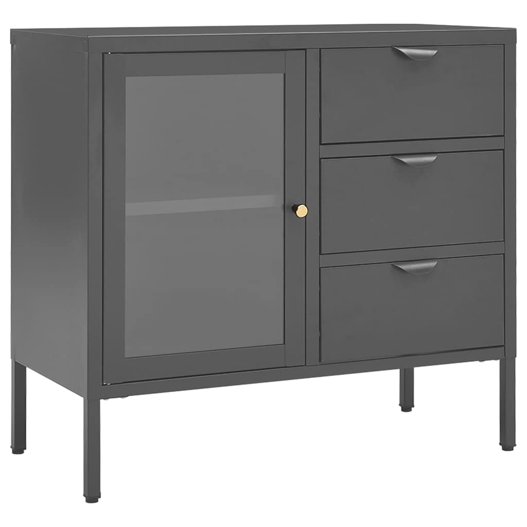 skænk 75x35x70 cm stål og hærdet glas antracitgrå