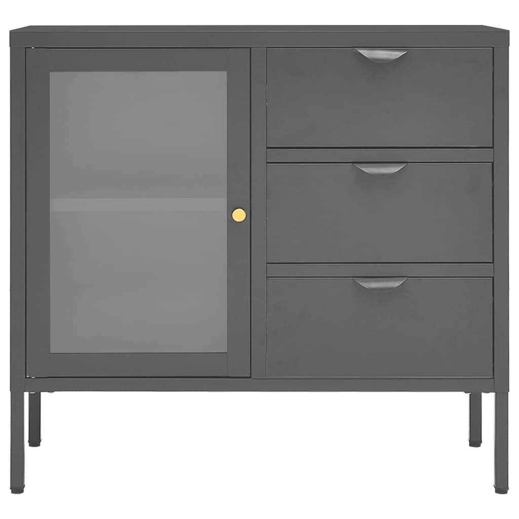 skænk 75x35x70 cm stål og hærdet glas antracitgrå