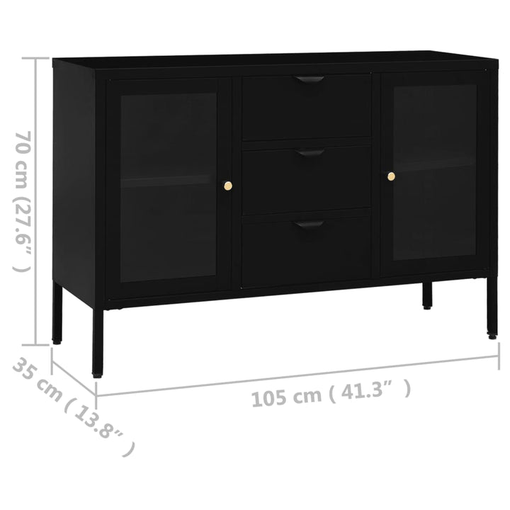 skænk 105x35x70 cm stål og glas sort