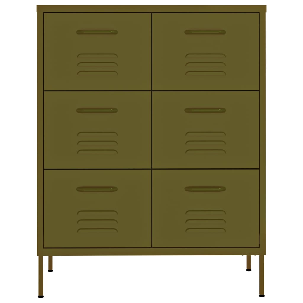 kommode 80x35x101,5 cm stål olivengrøn