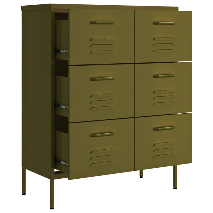 kommode 80x35x101,5 cm stål olivengrøn
