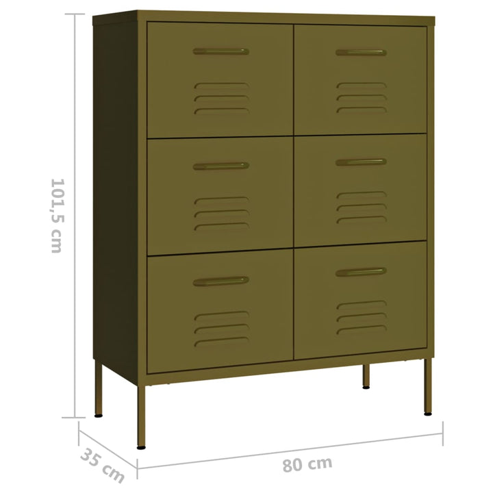 kommode 80x35x101,5 cm stål olivengrøn