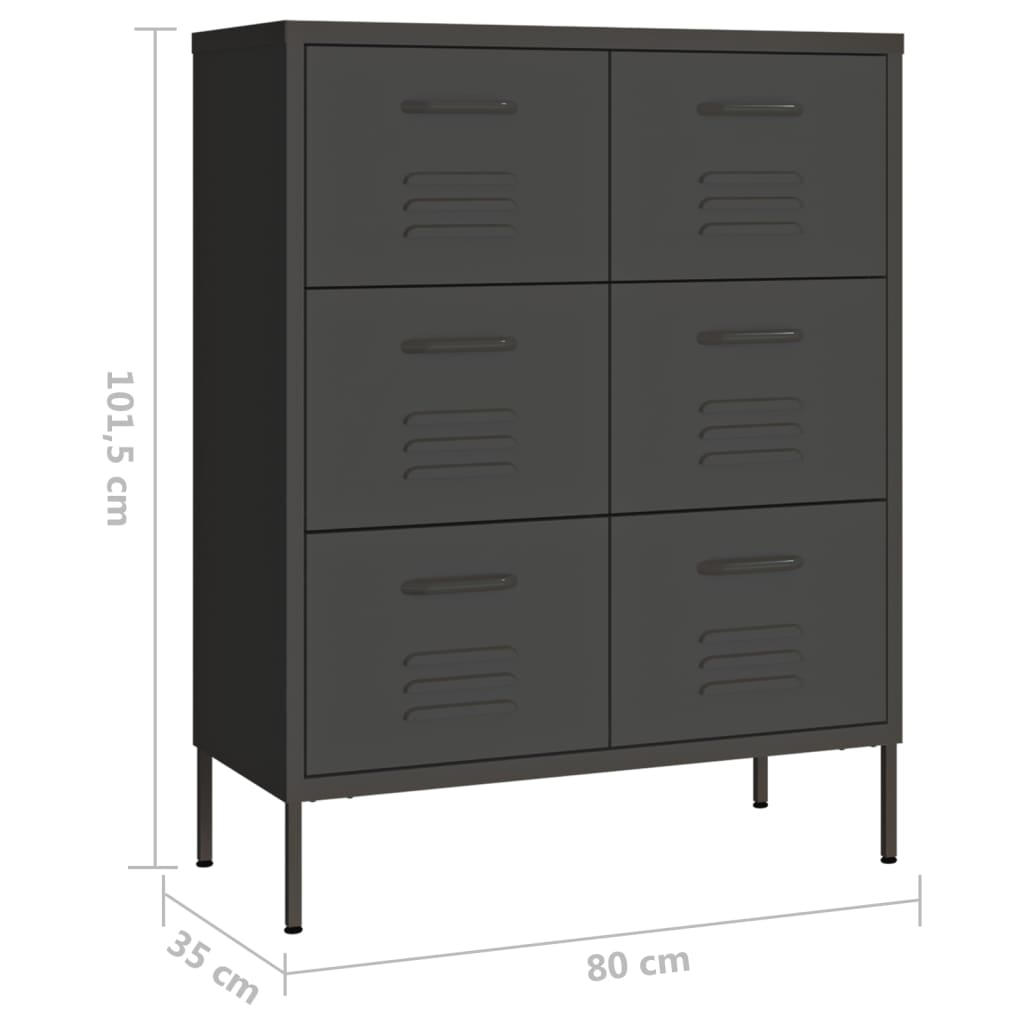 kommode 80x35x101,5 cm stål antracitgrå
